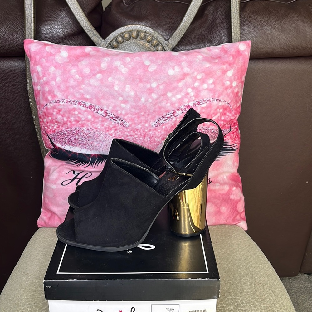 Metallic gold heels